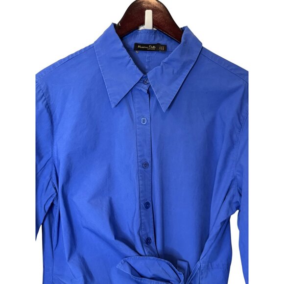 Massimo Dutti blue long Poplin side knot long sleeve shirt dress size L - Picture 5 of 9